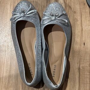 Torrid Sparkling Silver Flats with Bow